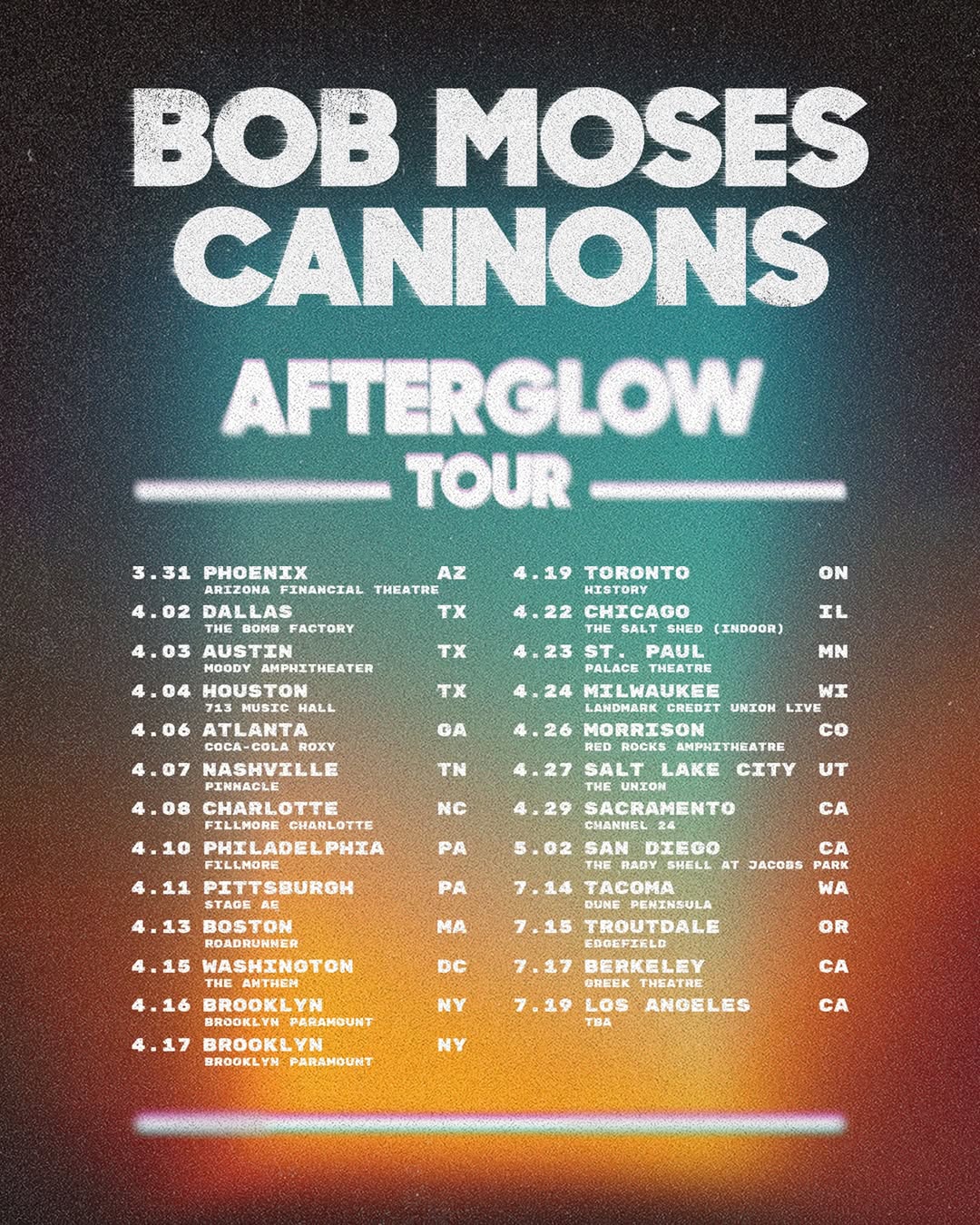 Bob Moses The Afterglow Tour Poster 2026